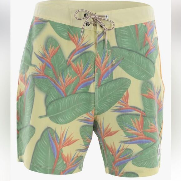 NWT Hurley Board Shorts Swim Phantom Quick Dry 4 Way Stretch Tropical 30 Yellow - Picture 12 of 12